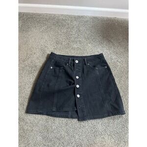 American Eagle Black Denim Button‎ Front A-Line Mini Skirt